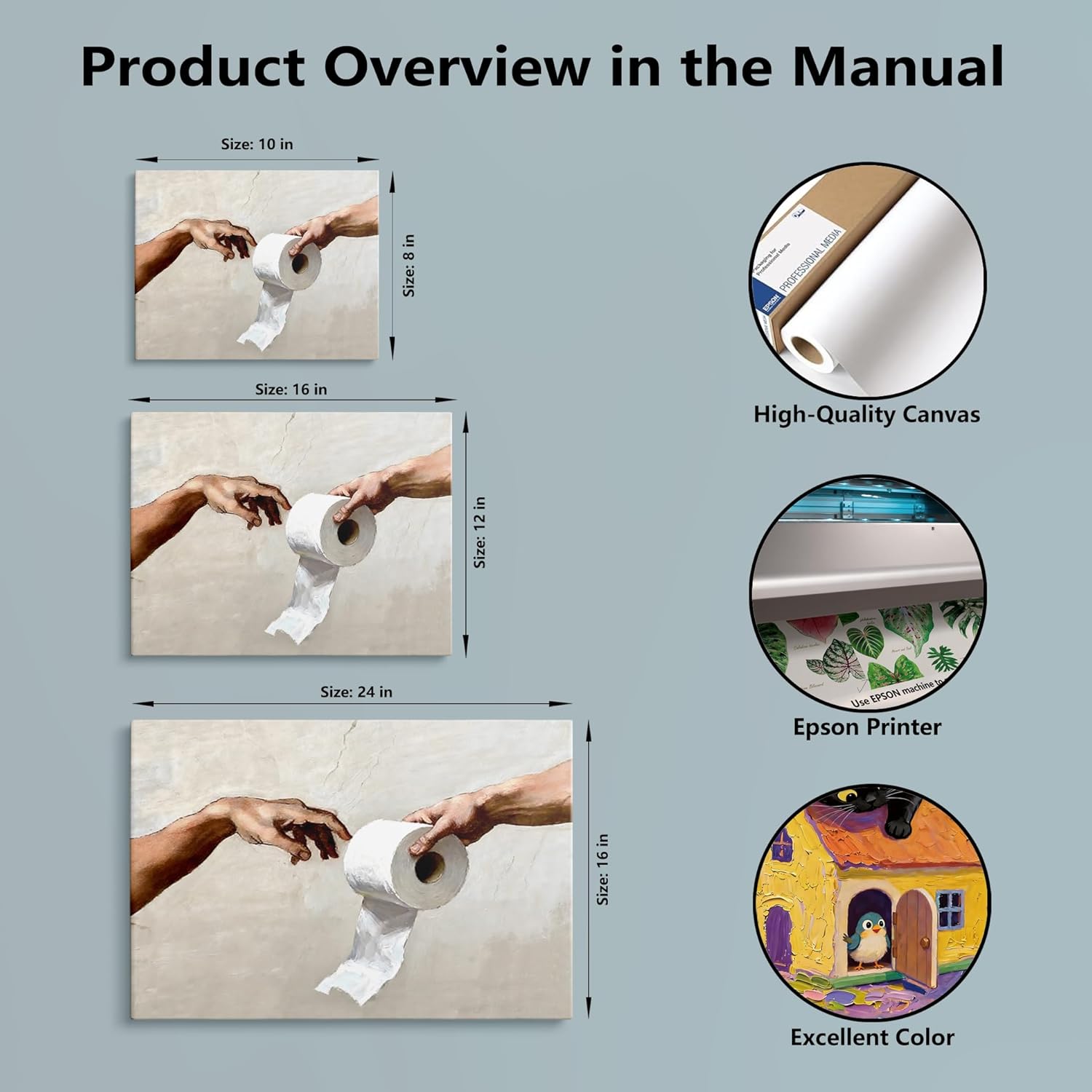 TimAsh Funny Toilet Paper Wall Art, Michelangelo's Creation of Adam Parody with Toilet Paper Roll, Humorous Bathroom Canvas Print for Home Decor, 16x24 Inches