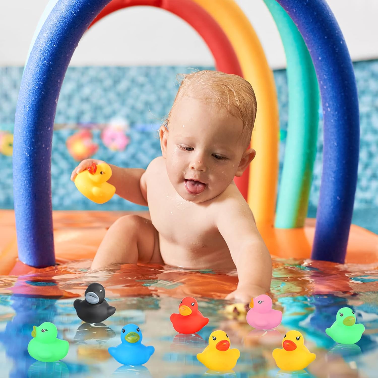 Zhanmai 400 Pcs Mini Rubber Ducks, Float Tiny Baby Shower Rubber Ducks 1.57 x 1.57 x 1.18 Inch for Preschool Bath Toy Party Decoration Fun Squeak Small Pool Toy(Multicolor)