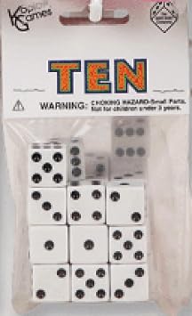 White with Black pips 16mm 5/8in D6 Dice 10 Koplow Games