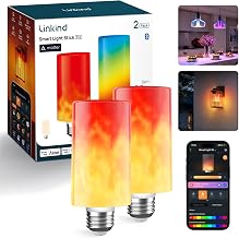 Linkind Matter Smart Light Stick T19 Flame Effect Light Bulb, Compatible with Alexa, 850LM RGBTW LED Color Changing Bulbs, E26 Recessed Smart Light Bulb, 2.4GHz Wi-Fi Only, 2 Pack