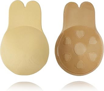 BOOSINI Adhesive Strapless Bra - Sticky Push Up Backless Invisible Bra with Nipple Covers Reusable Self-Adhesive Bras Beige S1Pair