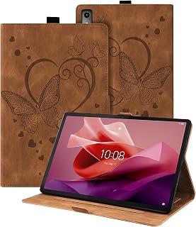 Hülle für Lenovo Tab P12 2023 12.7 Zoll PU Leder Schutzhülle für Lenovo Tab P12 2023 12.7 Zoll mit Standfunktion und Kartensteckplatz/Magnetische Cover Case mit Stifthalter Braun