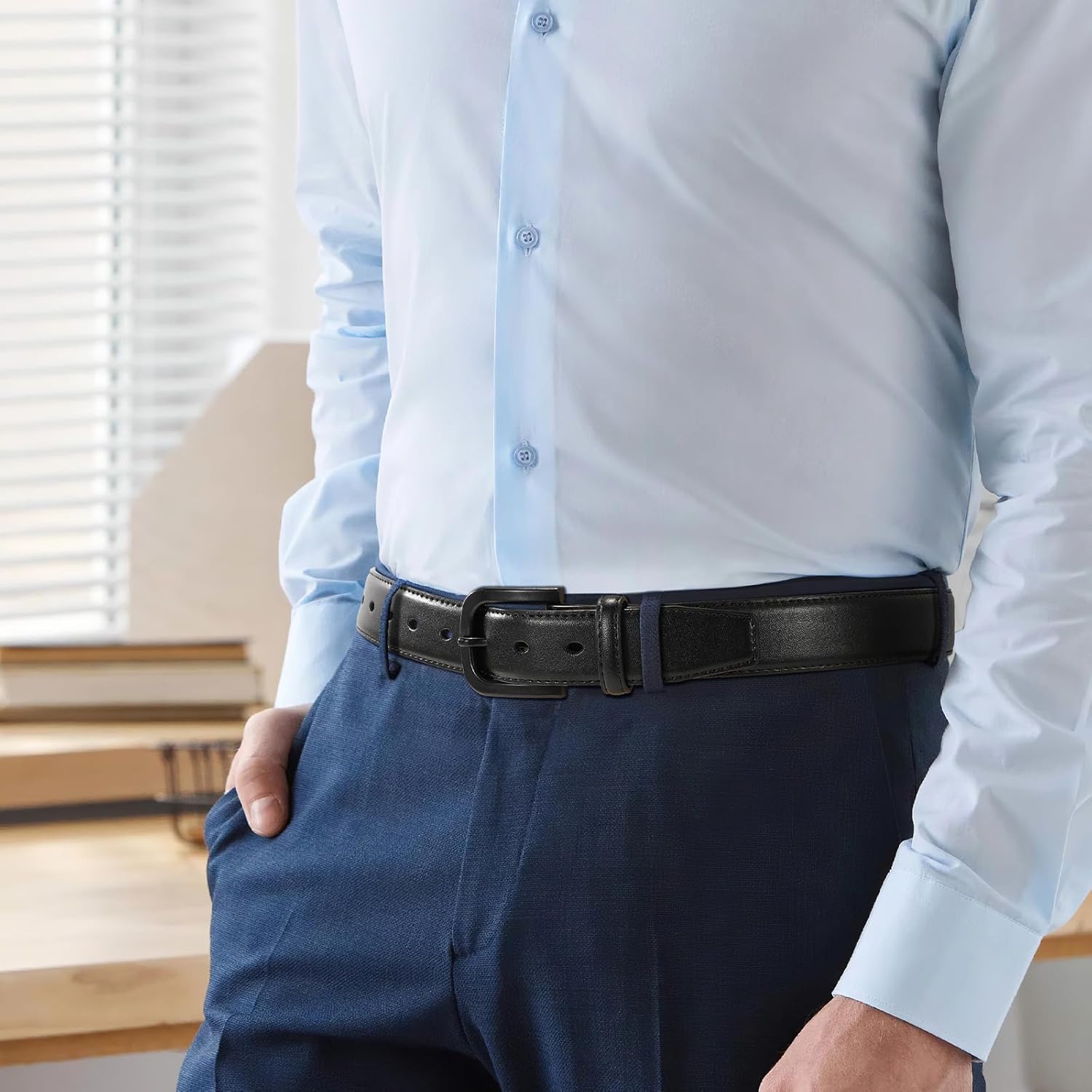 VONMELLI Men's Metal Free Leather Belt TSA Approved Non Metal Belt for Men Jeans with Hypoallergenic Buckle - Image 2