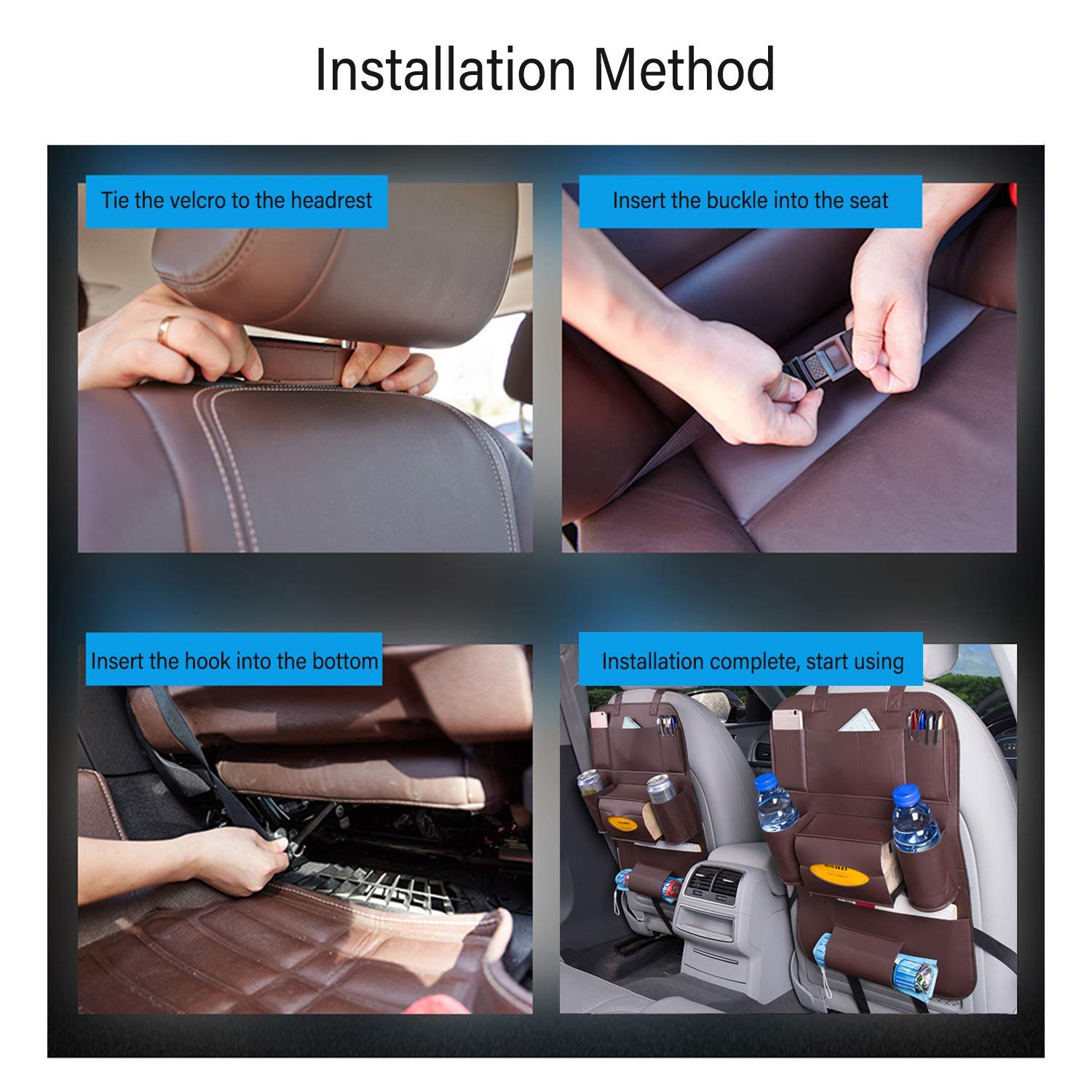 HONCENMAX 2x Kick Mats Protecteurs Siège Auto Arrière - Imperméables, Nettoyage Facile - Cuir PU