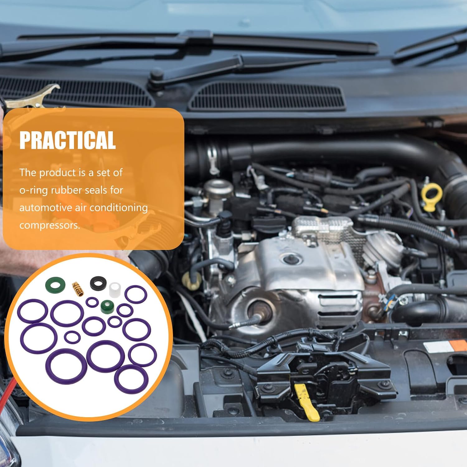 Car Air Conditioning O-Ring Seal Kit with Assorted Sizes and Accessories, Rubber Compressor O Rings for Auto Ac Repair and Maintenance