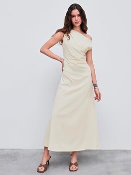 ruched asymmetric one-shoulder maxi dress in buttercream Meissa Yellow Asymmetrical Ruched Maxi Dress