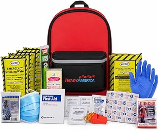Ready America 70180 72 Hour Emergency Kit, 1-Person, 3-Day Backpack, Includes First Aid Kit, Survival Blanket, Emergency Food Portable Disaster Preparedness Go-Bag for Earthquake, Fire, Flood
