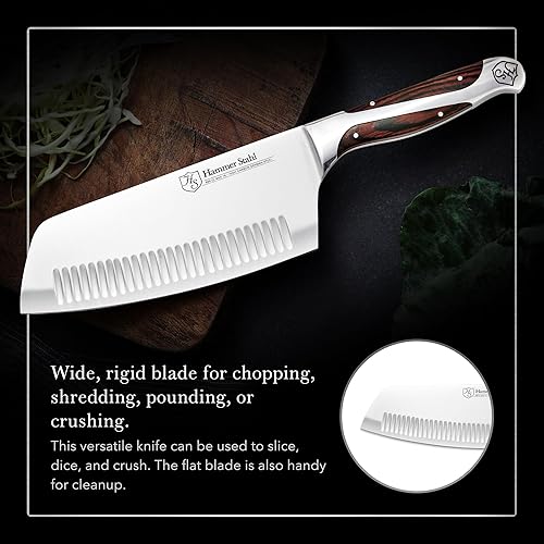 Vista 5 de Hammer Stahl Cuchilla de verduras de 7 pulgadas, cuchillo de cortar profesional, acero forjado alemán de alto carbono, mango ergonómico de madera