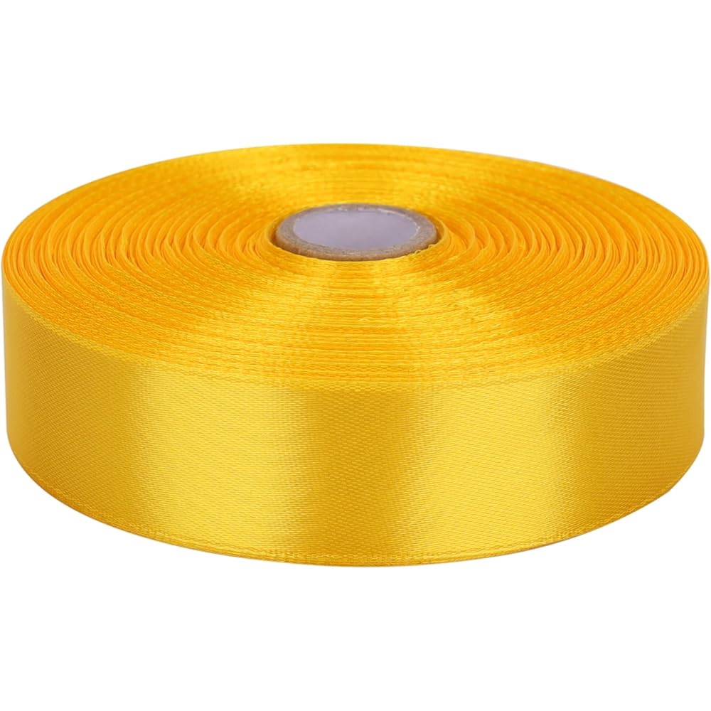 Baocuan 1 inch Yellow Satin Ribbon 50 Yards Solid Fabric Ribbons Roll for Wedding Invitations, Bridal Bouquets, Sewing, Party Decorations, Gift Wrapping and More