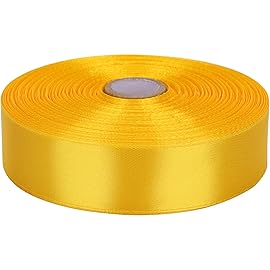 Baocuan 1 inch Yellow Satin Ribbon 50 Yards Solid Fabric Ribbons Roll for Wedding Invitations, Bridal Bouquets, Sewing, Party Decorations, Gift Wrapping and More