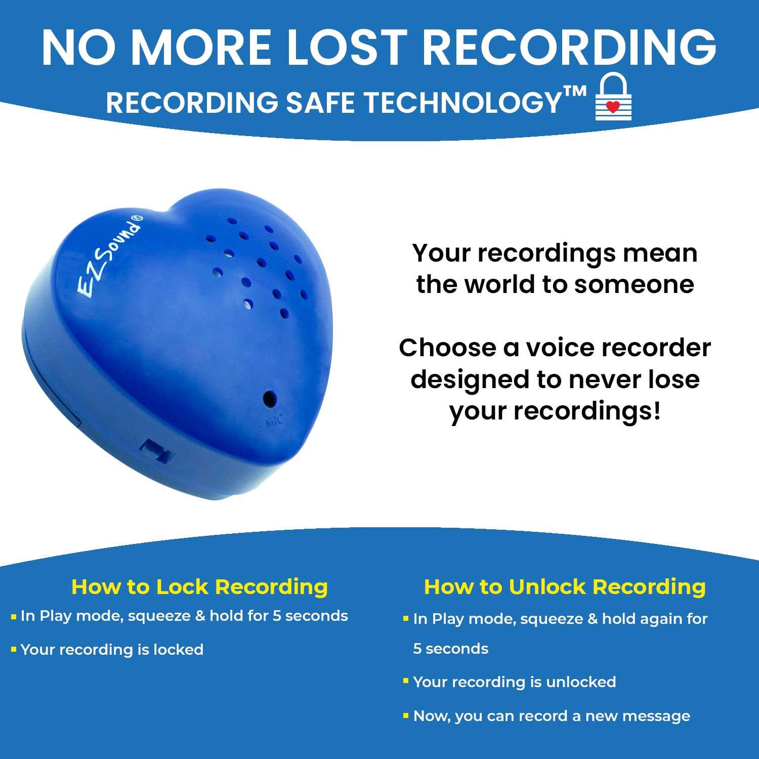 EZSound Sound Chips for Stuffed Animals | 30 Seconds Build a Bear Hearts | Create Voice Recording Gifts | Sound Recorder Module for Toys, Kids, Crafters, Hobbyists, etc | Push Button Recorder (Blue)