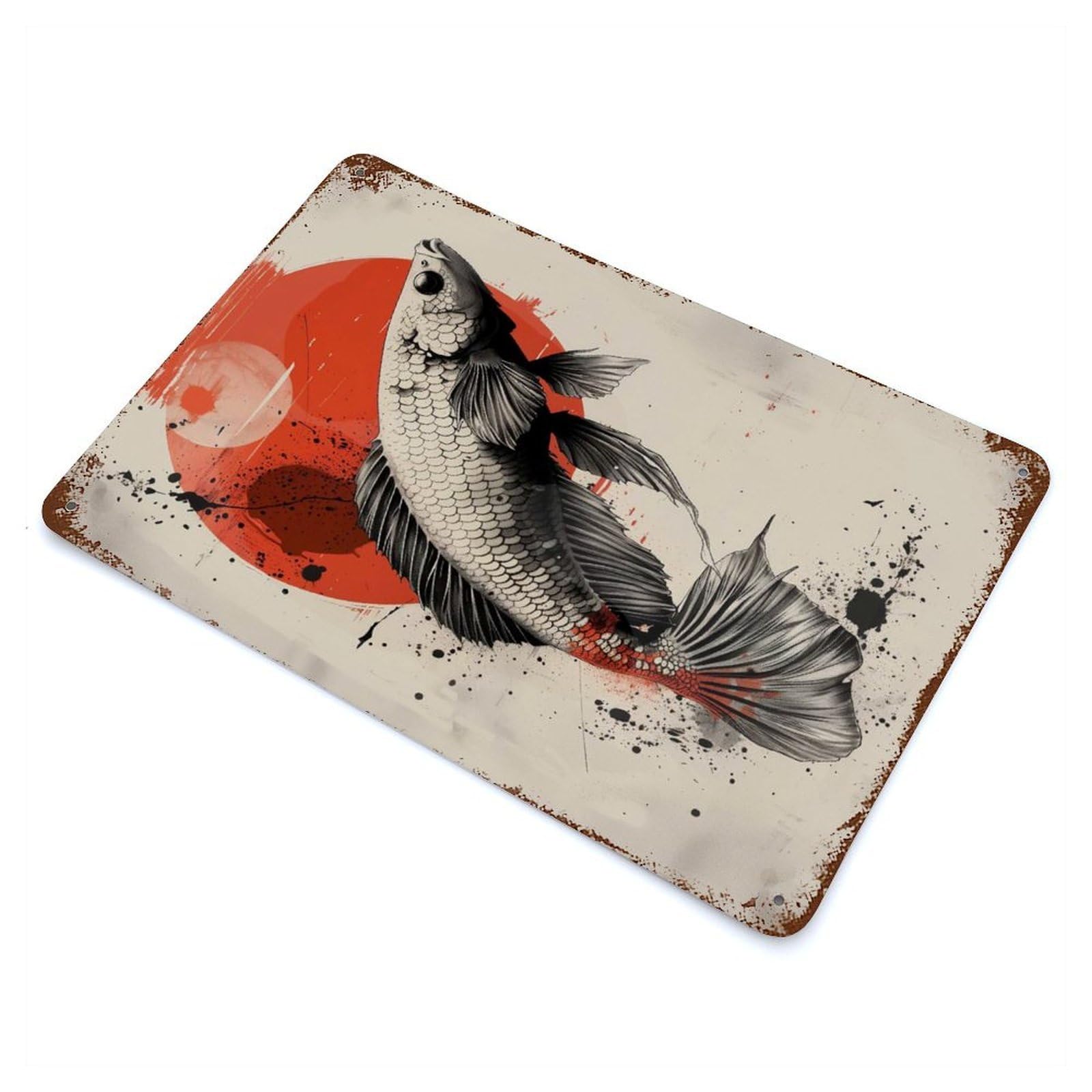 Retro Metal Sign with Japan Koi Fish Poster Design 11.8"x7.9", for Farmhouse, Kitchen And Entryway Decor, Shabby Chic Decor