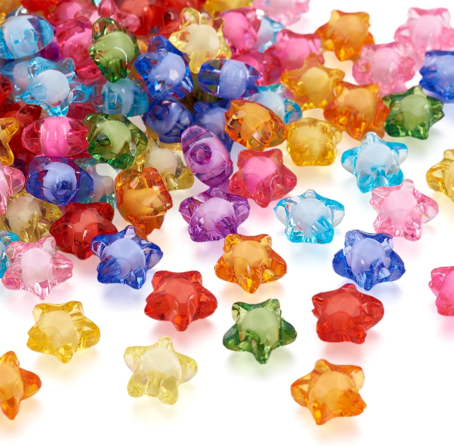 Pandahall 300Pcs Transparent Acrylic Star Beads 12mm Colorful Mini Crystal Acrylic Star Bead in Bead Loose Spacer Beads for DIY Jewelry Craft Making