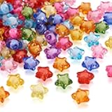 200pcs Transparent Random Mixed Colors Acrylic Star Spacer Beads 12x11mm Round Bead Inside Plastic Loose Charms with 2mm Hole for DIY Jewelry Making
