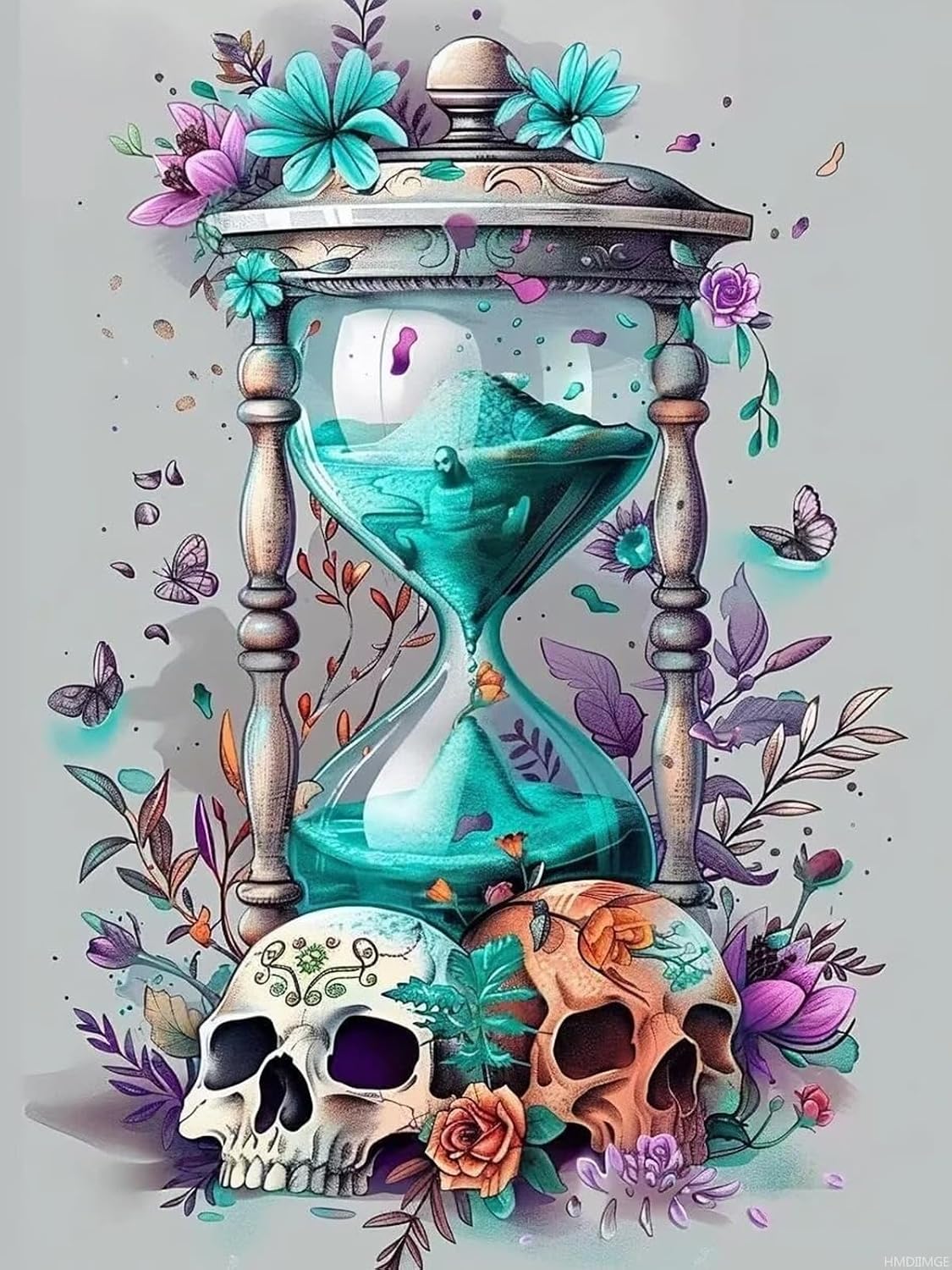 HMDIIMGE DIY Skeleton Hourglass Diamond Art Kits for Adults, Full Round Crystal Gemstone Art Cross Stitch Diamond Painting Kits for Beginners 12x16 Inch, for Room Decor Bathroom Decor