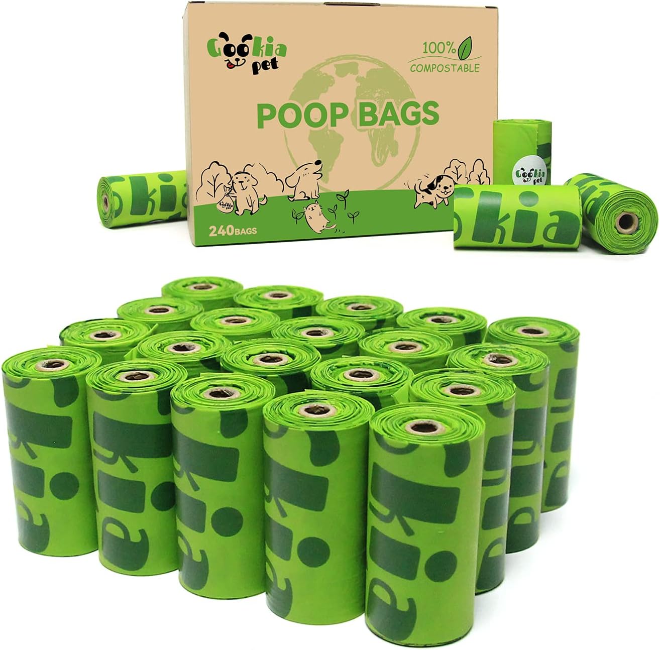 GookiaPet Biodegradable Poop Bags,240 Counts Compostable Dog Poop Bags,Meet ASTM D6400 and EN13432 OK Compost Poop bags,Vegetable Corn…