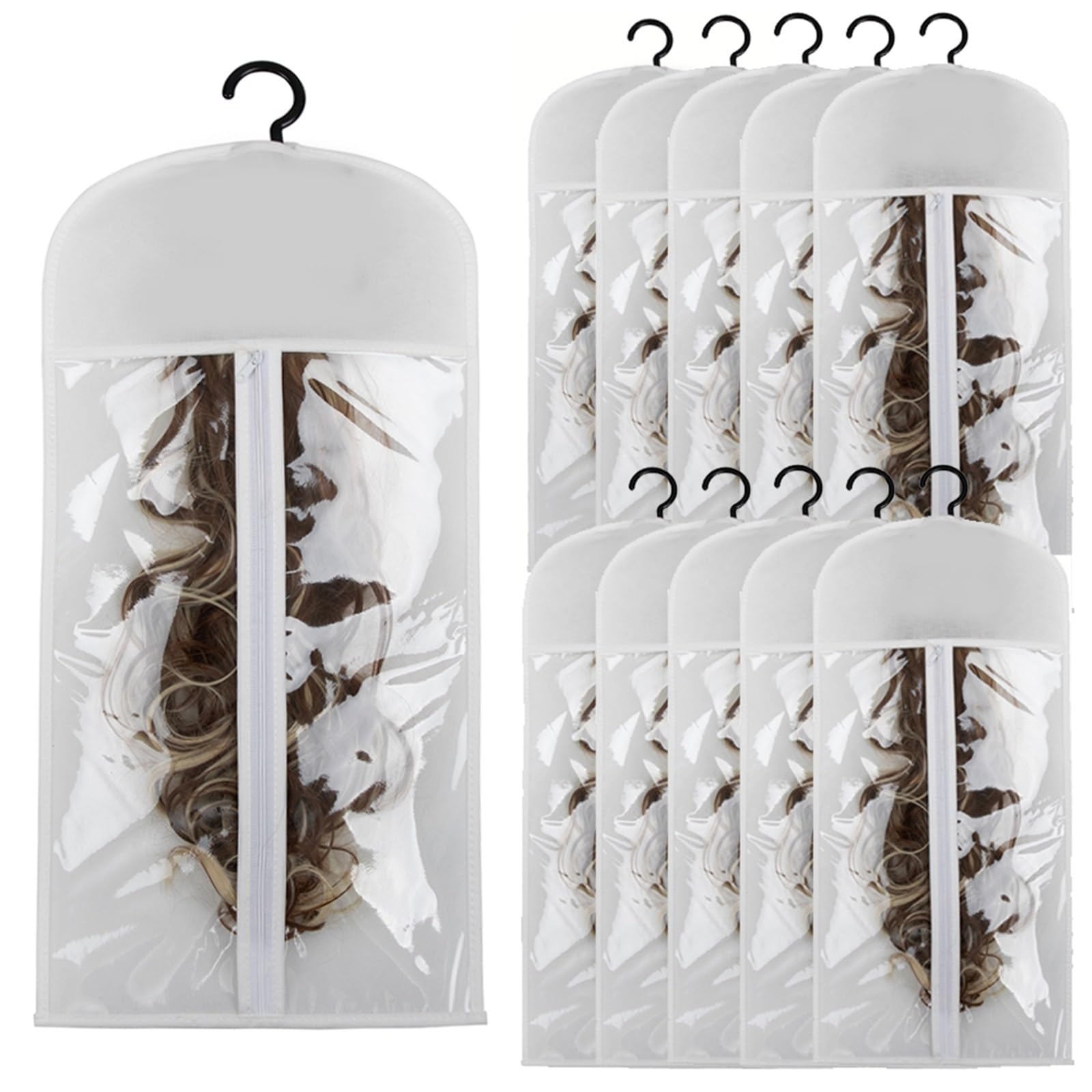 Wig Storage Bag 10pcs Wig Storage Bag With Hanger Hair Bags With Hanger For Virgin Hair Black Wig Organizer Hangers For Multiple Wigs(10pc-white)