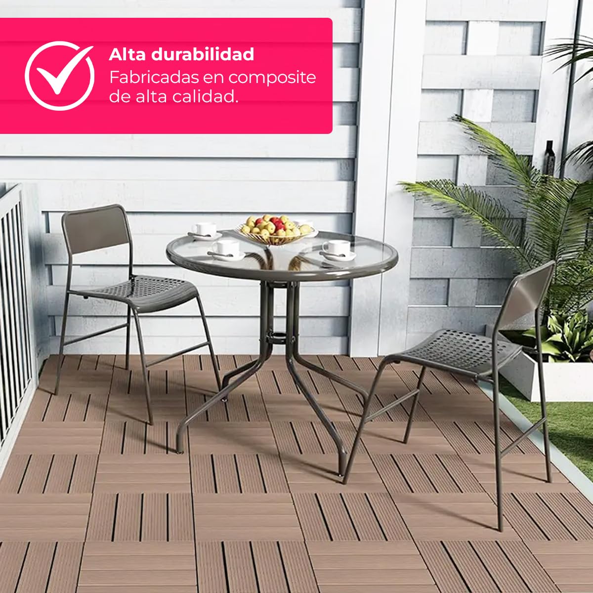 Baldosas Madera Composite WPC Terraza Patio Jardin Porche Ext e Int - Antideslizantes Robustas Texturizadas - 30x30x2,5