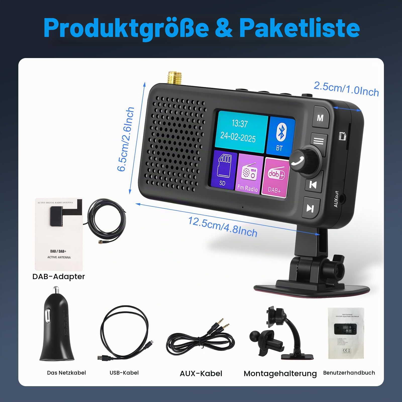 DAB Adapter für Autoradio Digital Radio Bluetooth-Freisprecheinrichtung, 2,4 Zoll LCD Display DAB+ Adapter für Autoradio FM Transmitter, BT-Musik AUX-Schnittstelle