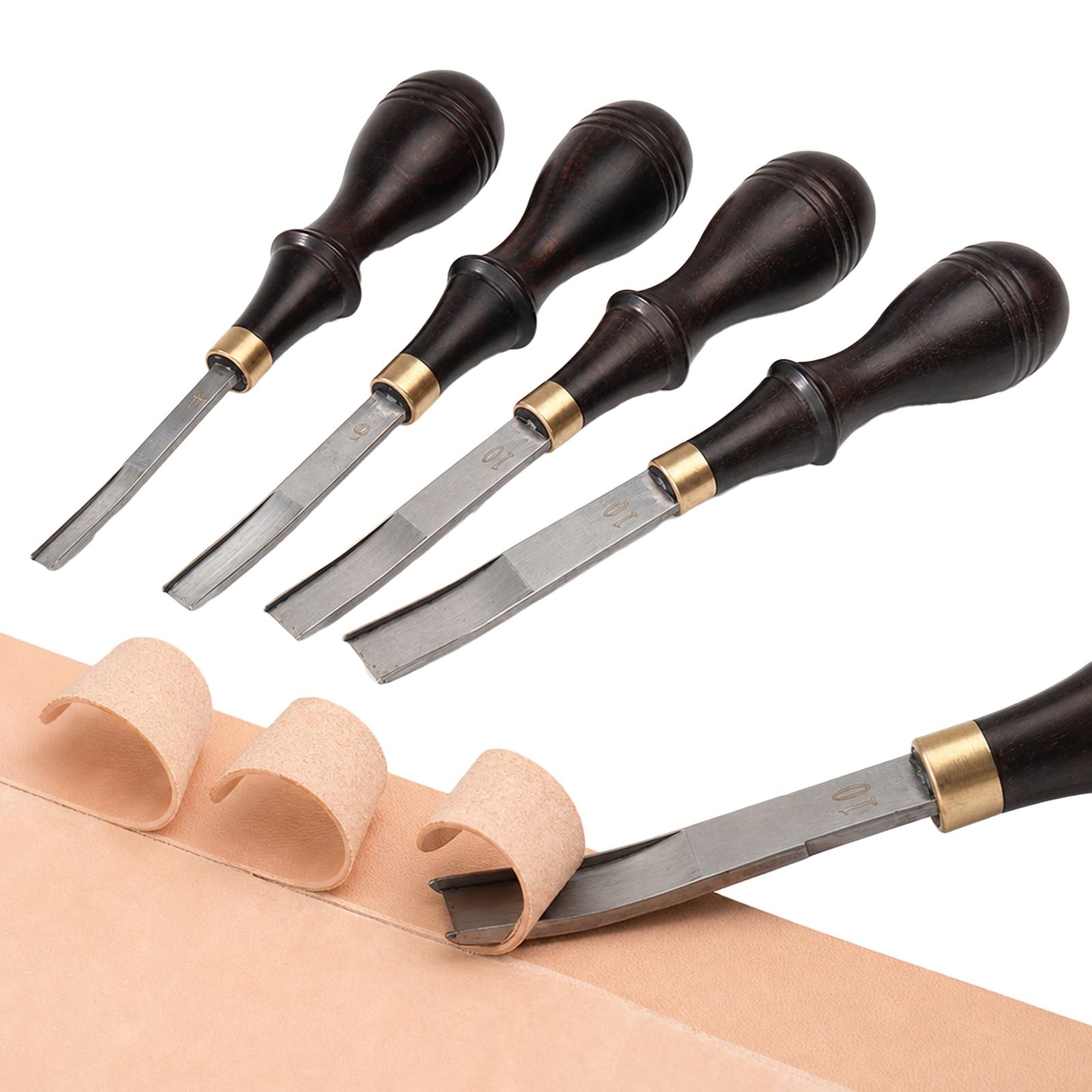 Juego de herramientas biseladoras de bordes de cuero, 5 piezas de acero inoxidable y madera, herramientas profesionales para manualidades de cuero de precisión y trabajo con proyectos de cuero