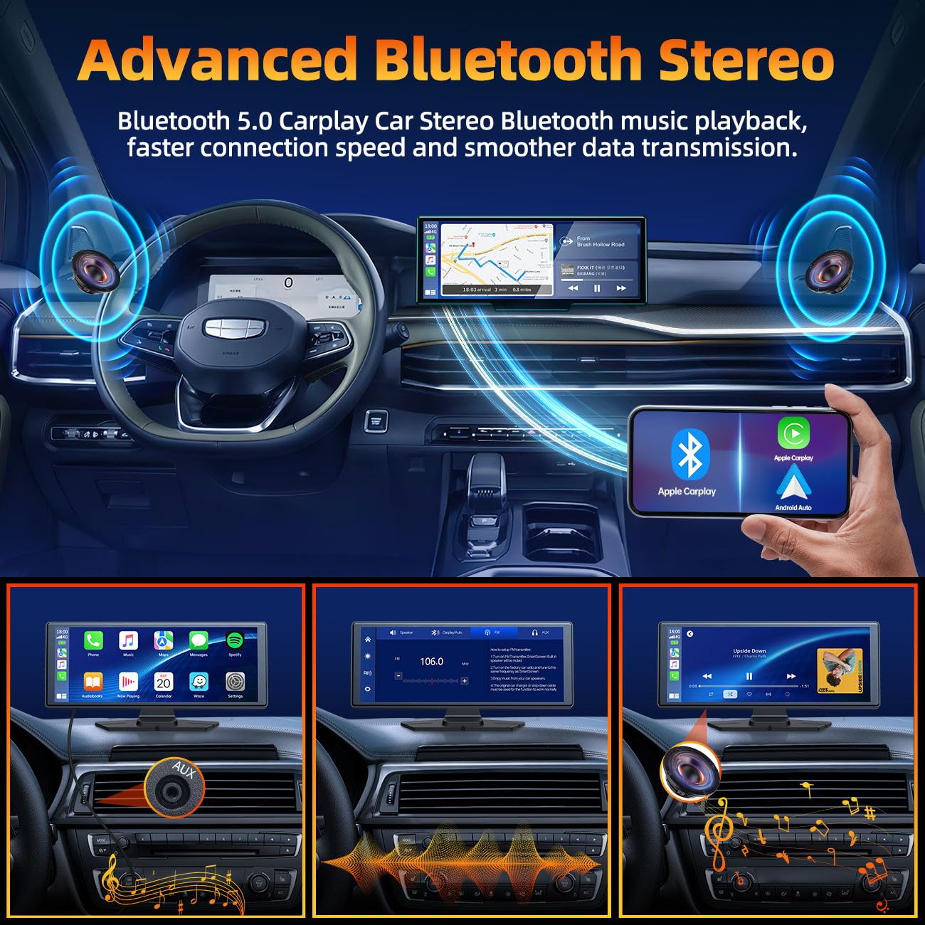Volam 9.26 Zoll Carplay Display mit 2.5K Dashcam Auto Vorne,1080P Rückfahrkamera, Wireless A-pple Carplay Android Auto, Mirror Link, Navigation, G00gle,Siri, FM,AUX, Loop Recording, 64G SD-Karte