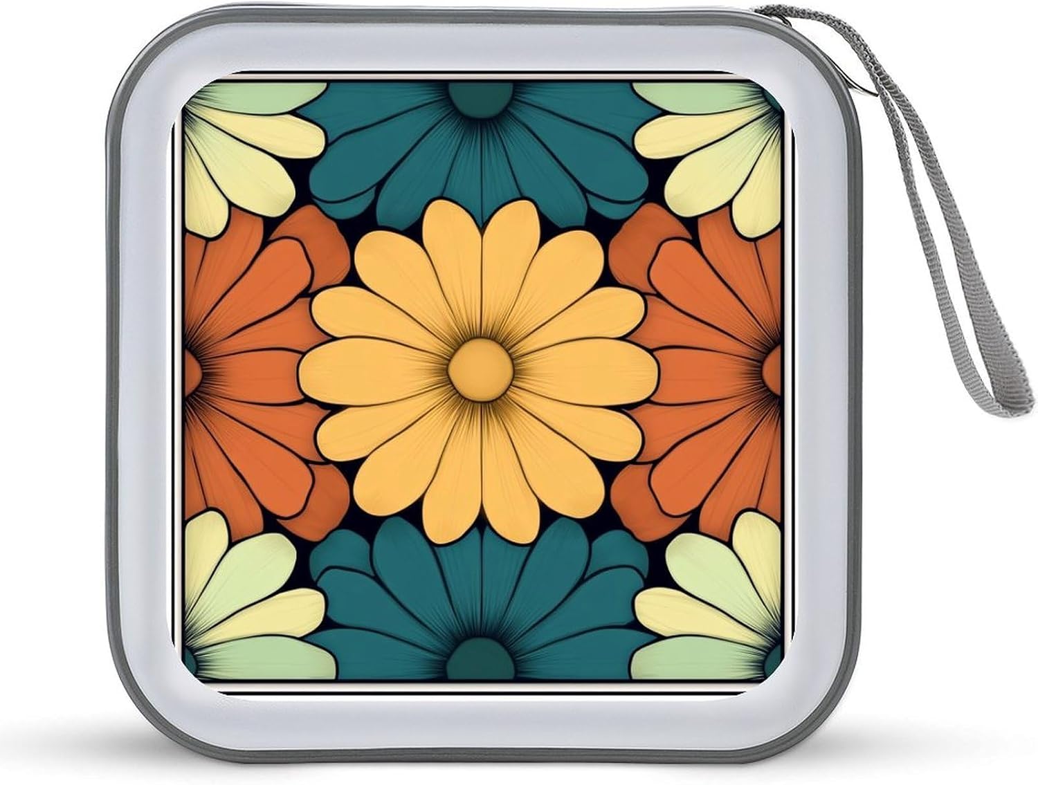 Playful Retro Daisy Colorful Flowers CD Case DVD Storage Case Portable for Car Home Travel