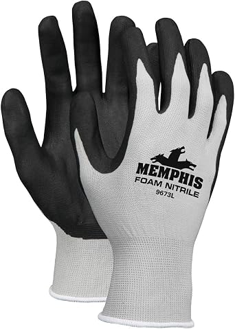 Memphis 9673 - Gray Nylon, Black Foam Nitrile Dipped Palm/Finger Size L12 Pair
