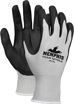Memphis Economy Foam Nitrile Gloves, Large, Gray/Black, 12 Pairs