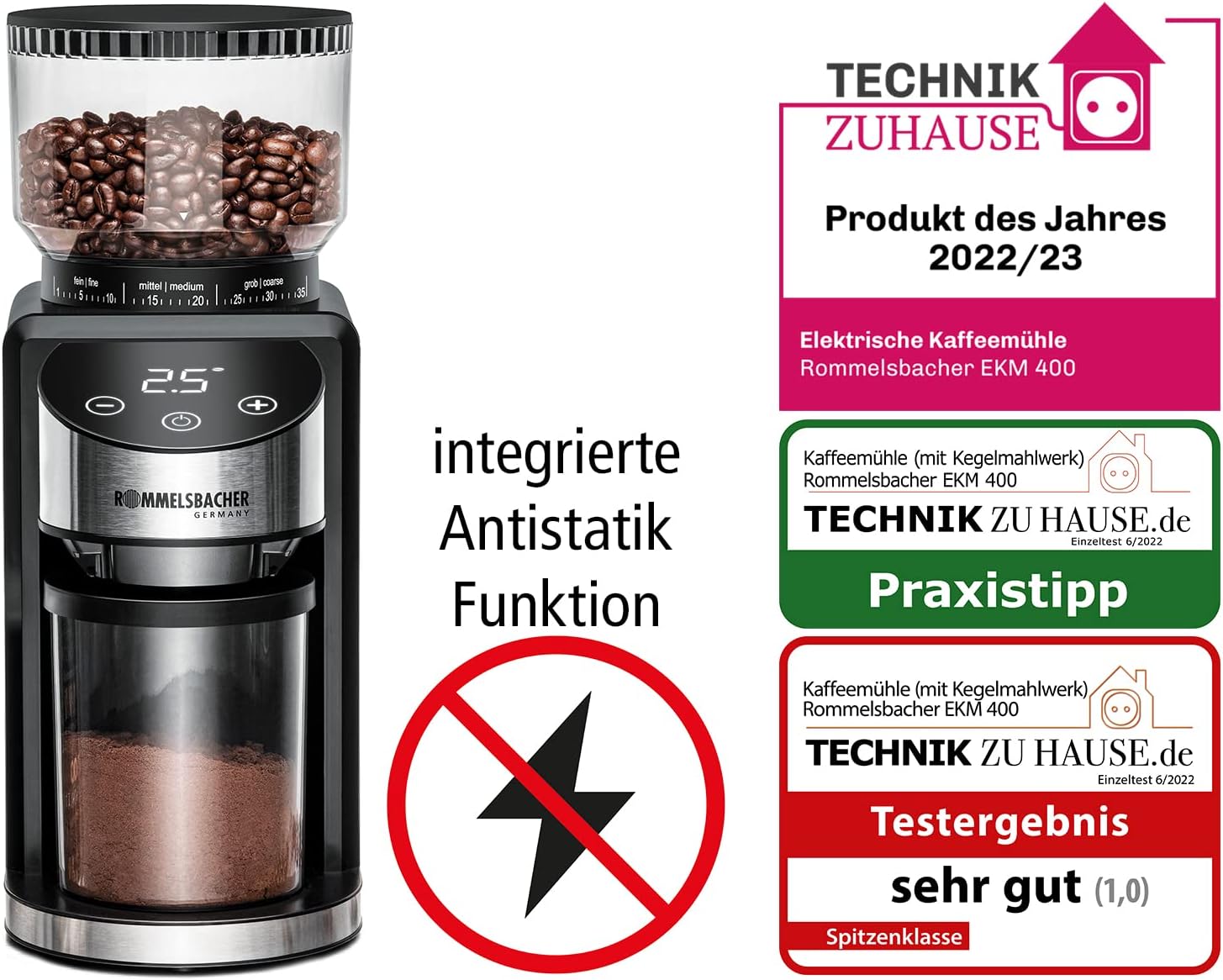 ROMMELSBACHER EKM 400 grinding into a portafilter