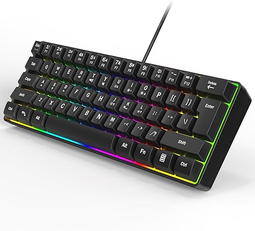Miniatura 1 de Teclado de memoria para juegos RGB con cable. 60% Mini teclado de computadora LED cremoso. Teclado ergonómico pequeño con teclas inreemplazables