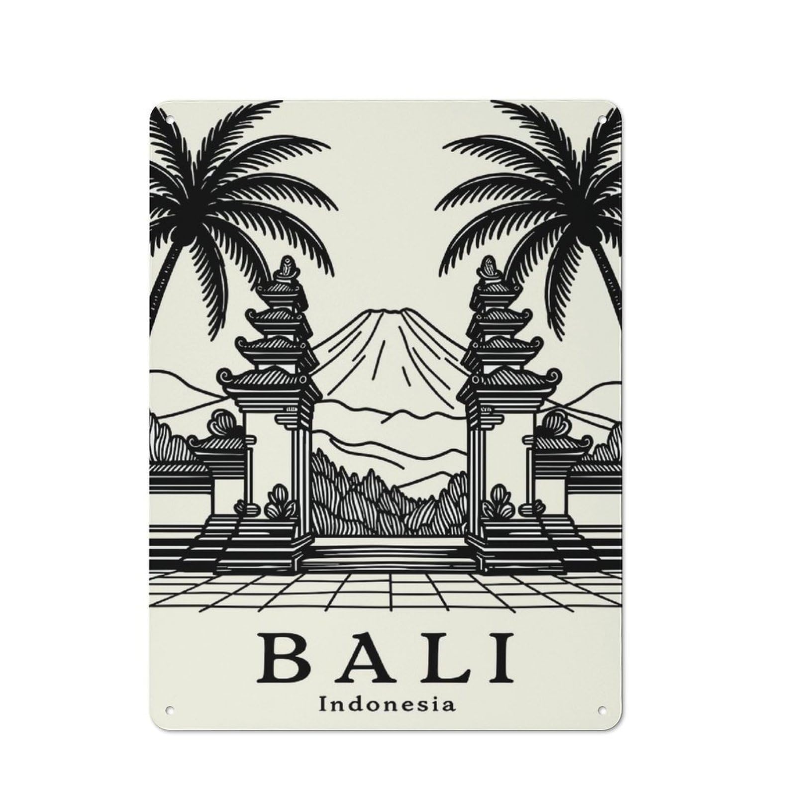 Junmoney Style-6 Vintage Bali Indonesia Travel Vintage Metal Sign 40X30cm, Restaurant Wall Art For Takeaway, Bar, Kitchen Or Counter Area
