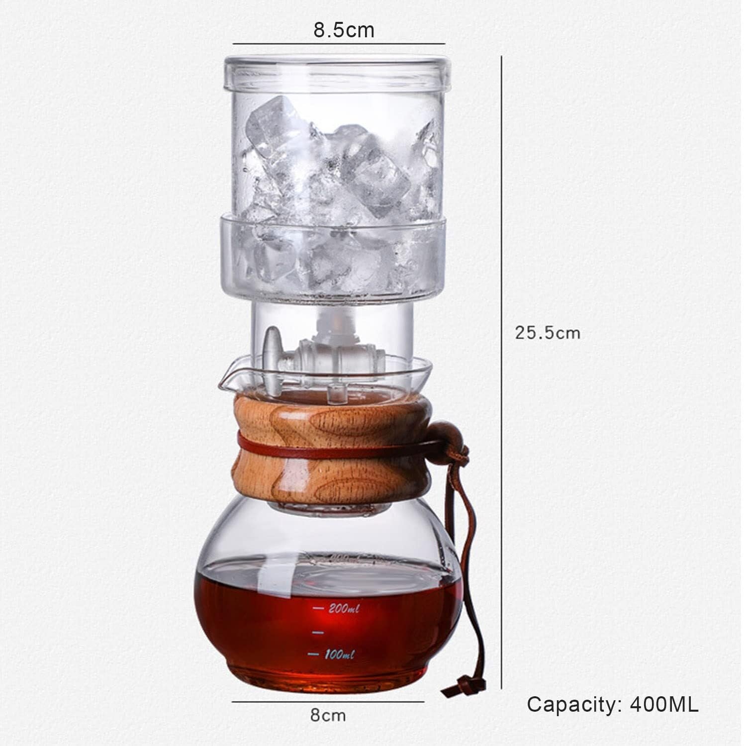 Cold Brew Drip Tower， Ice Cold Brew Dripper, ręcznie robiony Cold Brew Coffee Maker z regulowanym dripperem, odłączany szklany Cold Brew Maker do domu, biura