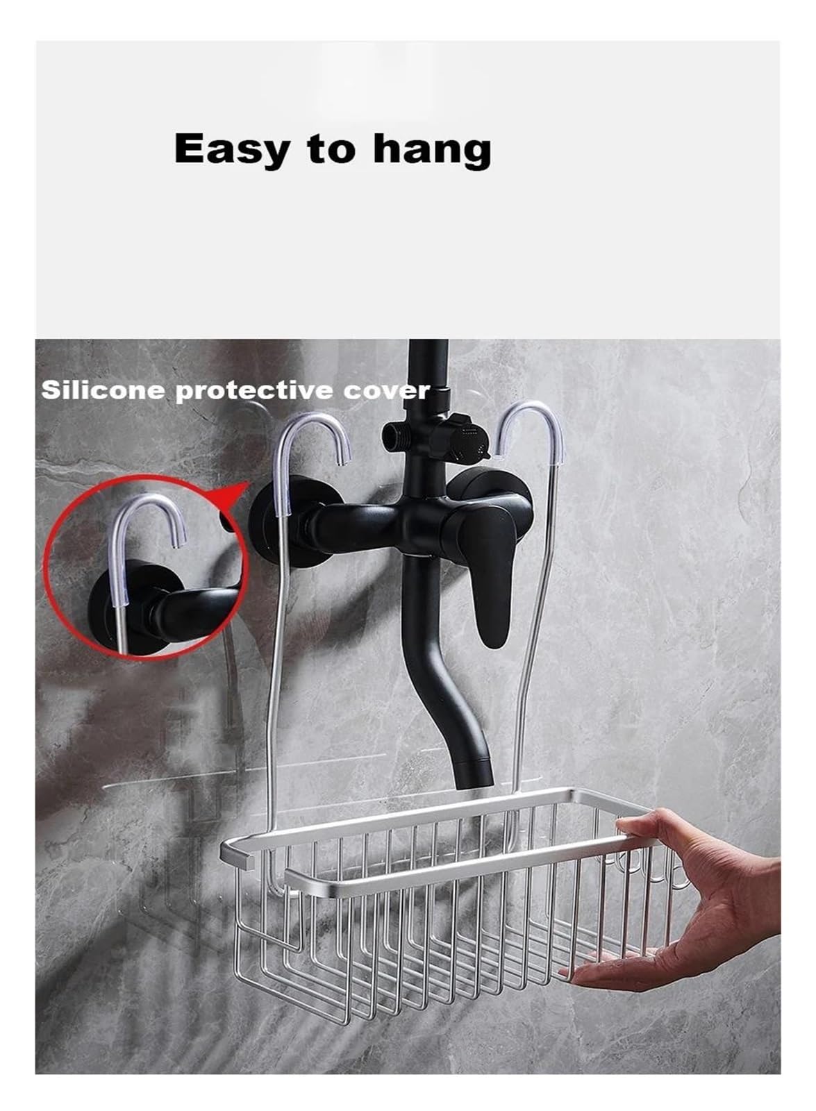 Mensola rimovibile senza fori, in alluminio, senza perforazioni, per shampoo, mensole da bagno, organizer per doccia (nero)