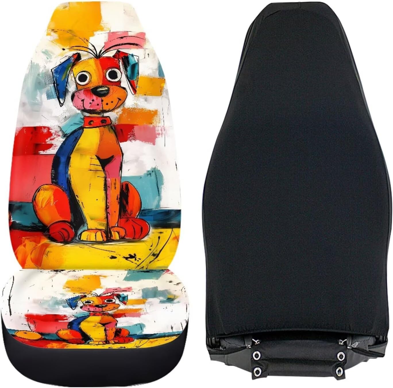 Bulopur Dog Car Seat Covers Front Seats Handmade Painting Soft Breathable Car Seat Covers Cute Automotive Interior Protector for Sedans SUVs Trucks, Easy to Install