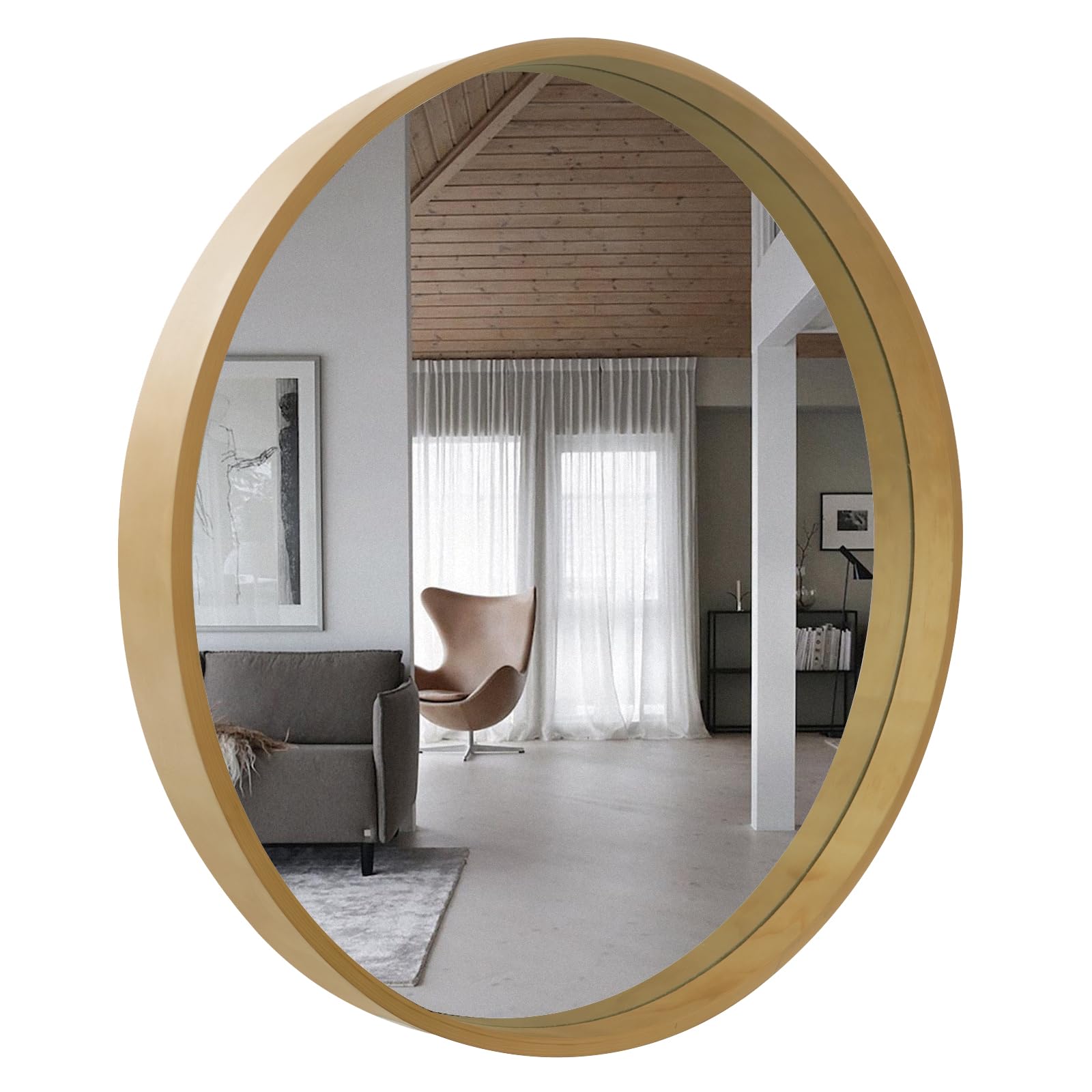 Round Wall Mirror, Circle Mirror with Wood Frame 27.6 inch Rustic Accent Decor Mirror Mounted, Hanging Round Bathroom Mirror for Wall Decorative, Entryway, Vanity, Makeup Table (Walnut)