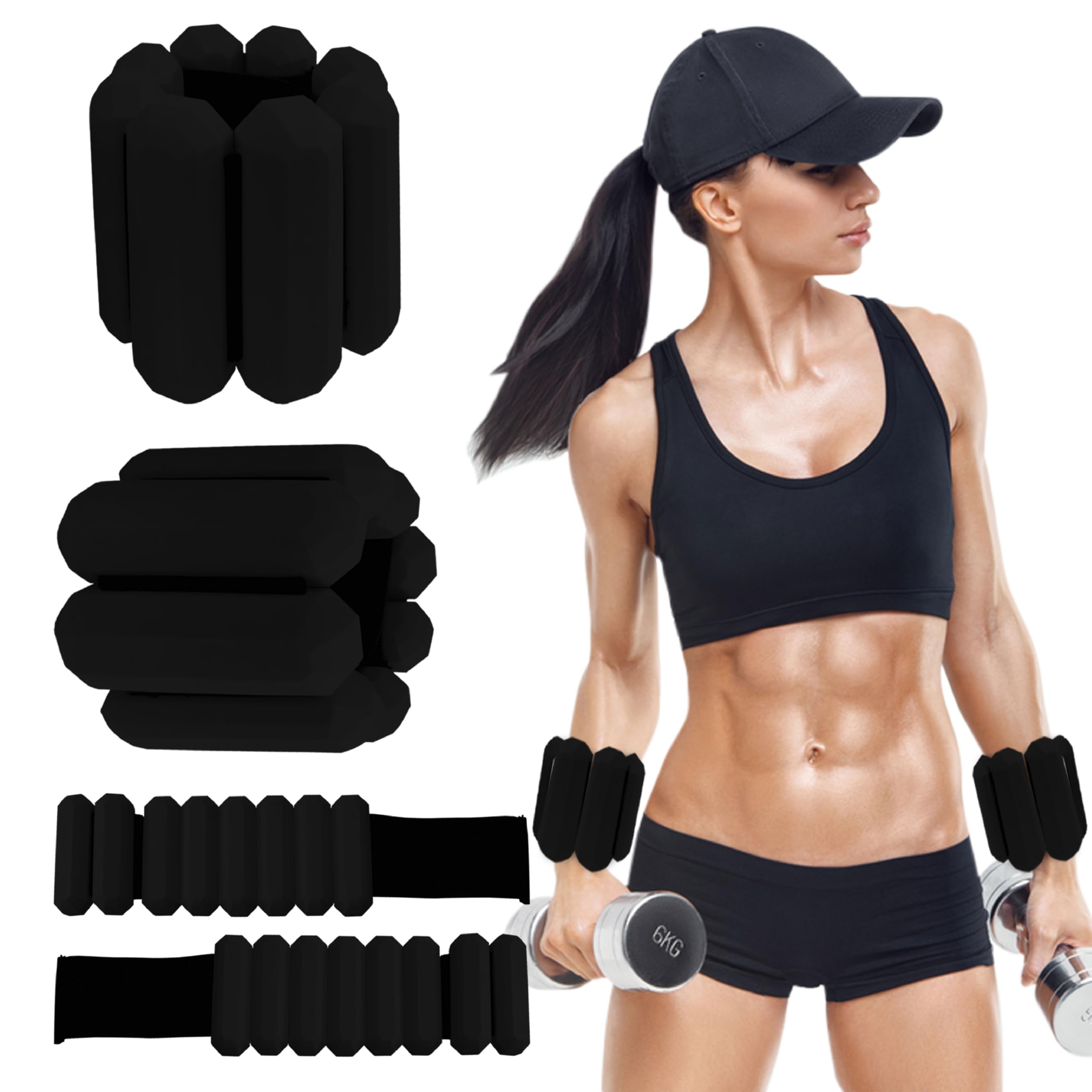 Patented Design Pilates Wrist and Ankle Weights for Women & Men - (1LBx2pc) Set of 2LBs Adjustable Silicone Weighted Bracelet Set for Gym, Yoga,