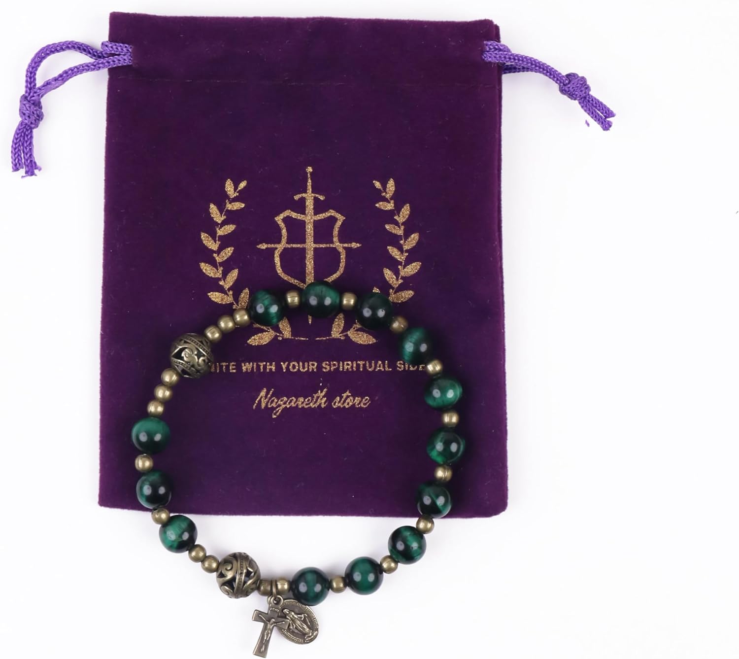 Nazareth Store Stone Beads Rosary Bracelet with Metal Separators and Catholic Medal - Durable and Elegant Wrist Jewelry - Image 5