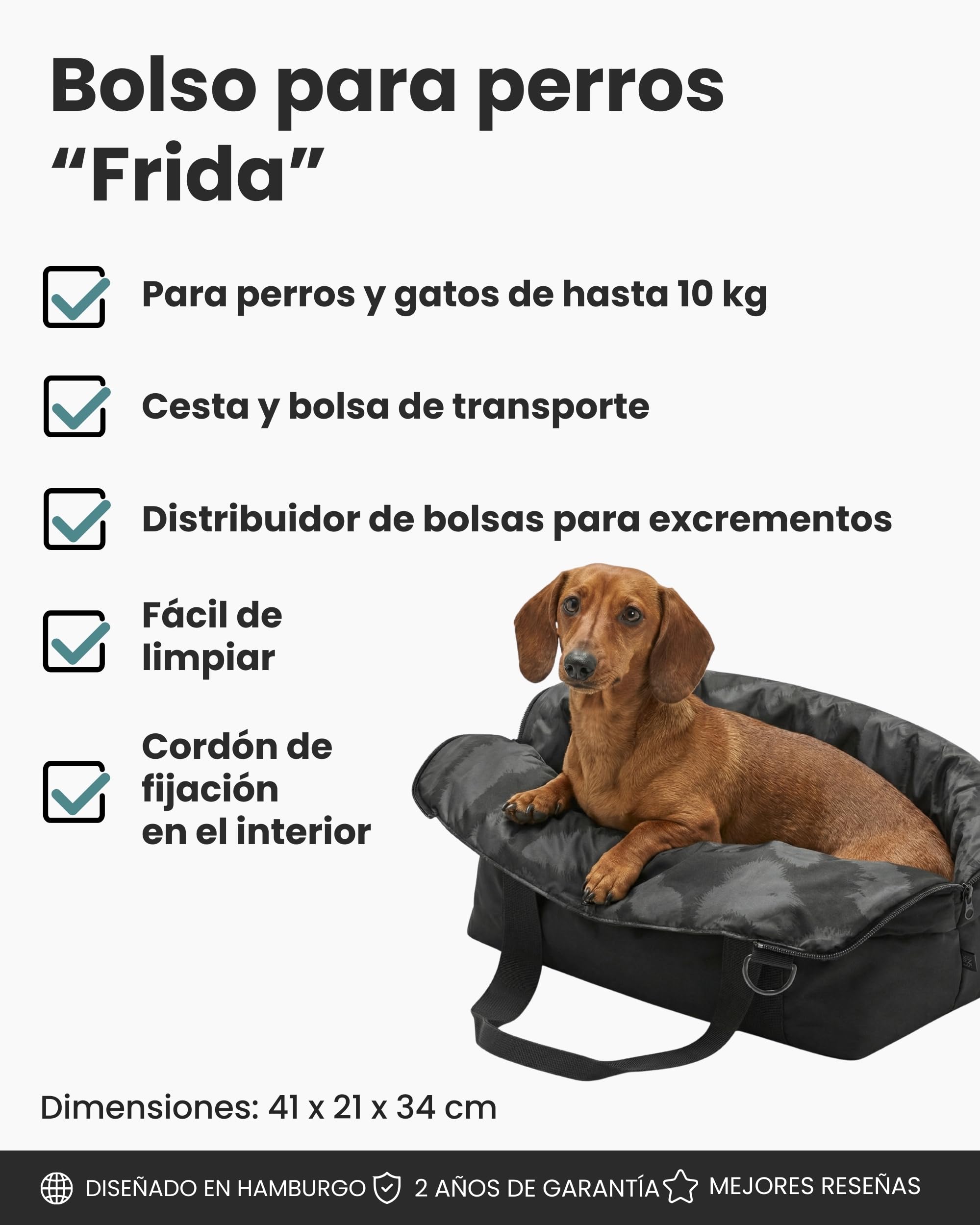 Larkson Bolsa de Transporte para Perros Negro - Frida - Bolso Bandolera Plegable para Perros y Gatos Pequeños y Mediano de hasta 10 kg - Transportin Mascotas - Cesta para Llevar de Viaje