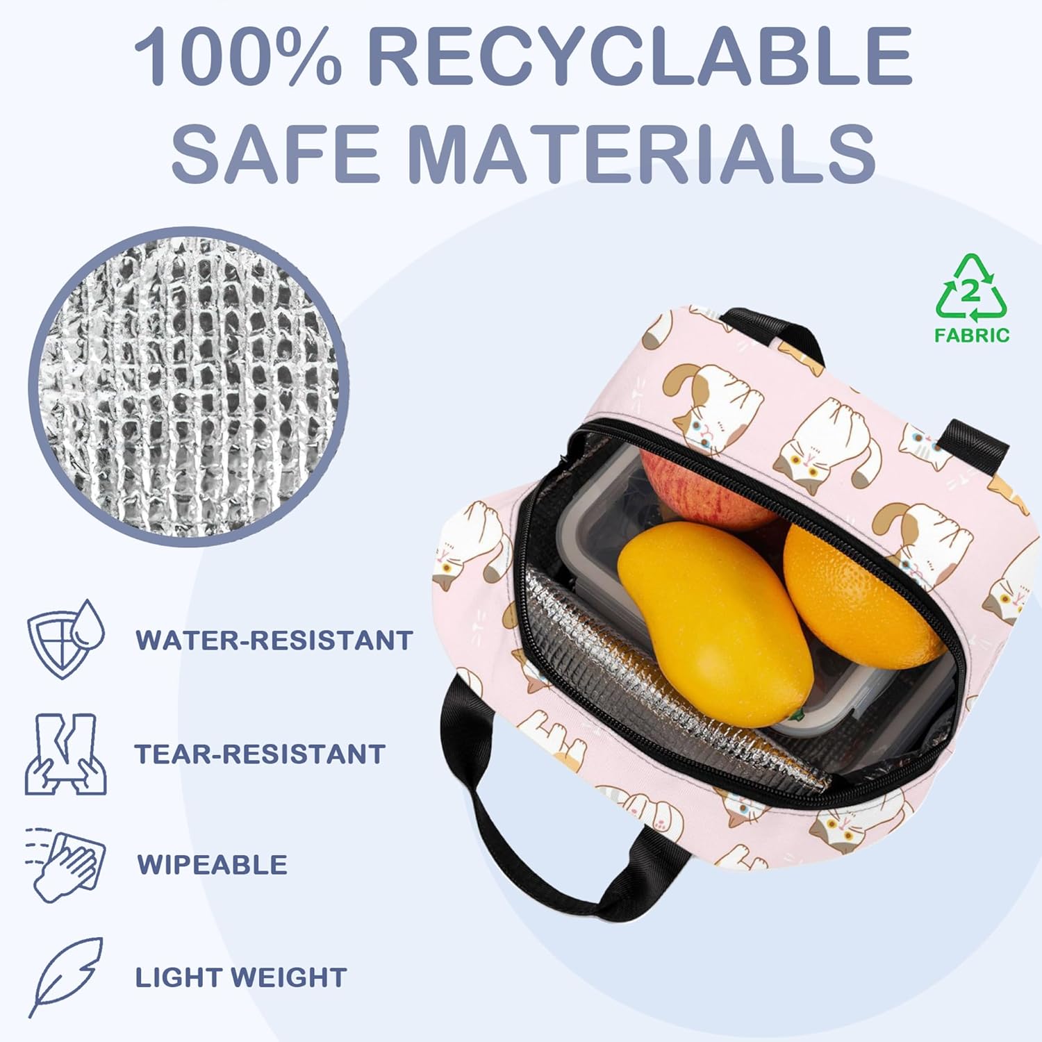 Cute Cartoon Cat Pink Lunch Box,Insulated Lunch Bag for Girls Boys,Reusable Lunch Box for Kids Adults School Student Work Picnic Travel - Image 3