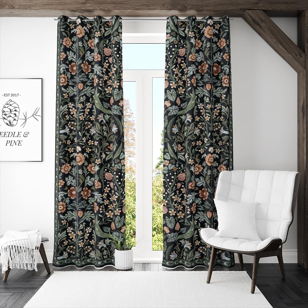 William Morris Curtains,Vintage Green Floral Wildflowers Print Window Drapes for Woman Girls Living Room Bedroom Decoration Thermal Insulated Curtains for Home Decor 2 Panels,42“WX63 H