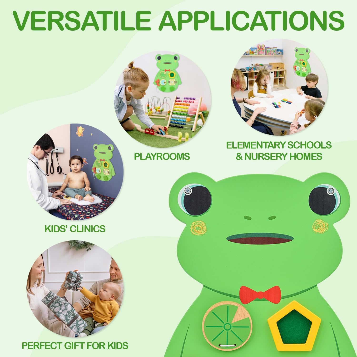 Monläurd Giocattolo sensoriale da parete a forma di rana in legno, tavola occupata per bambini, pannello sensoriale Montessori da parete per bambini, ideale per aula, sala giochi e asilo nido, tavola
