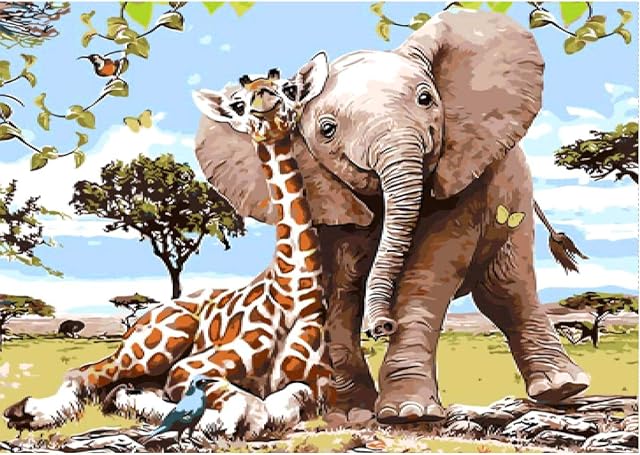 MXJSUA 5D Elephant Diamond Painting Kits for Adults, 5D Elephant Diamond Art Giraffe Kits Adults, Full Drill Diamond Painting Elephant Gem Art Kits Picture Art for Decor 30x40cm Elephant and Giraffe