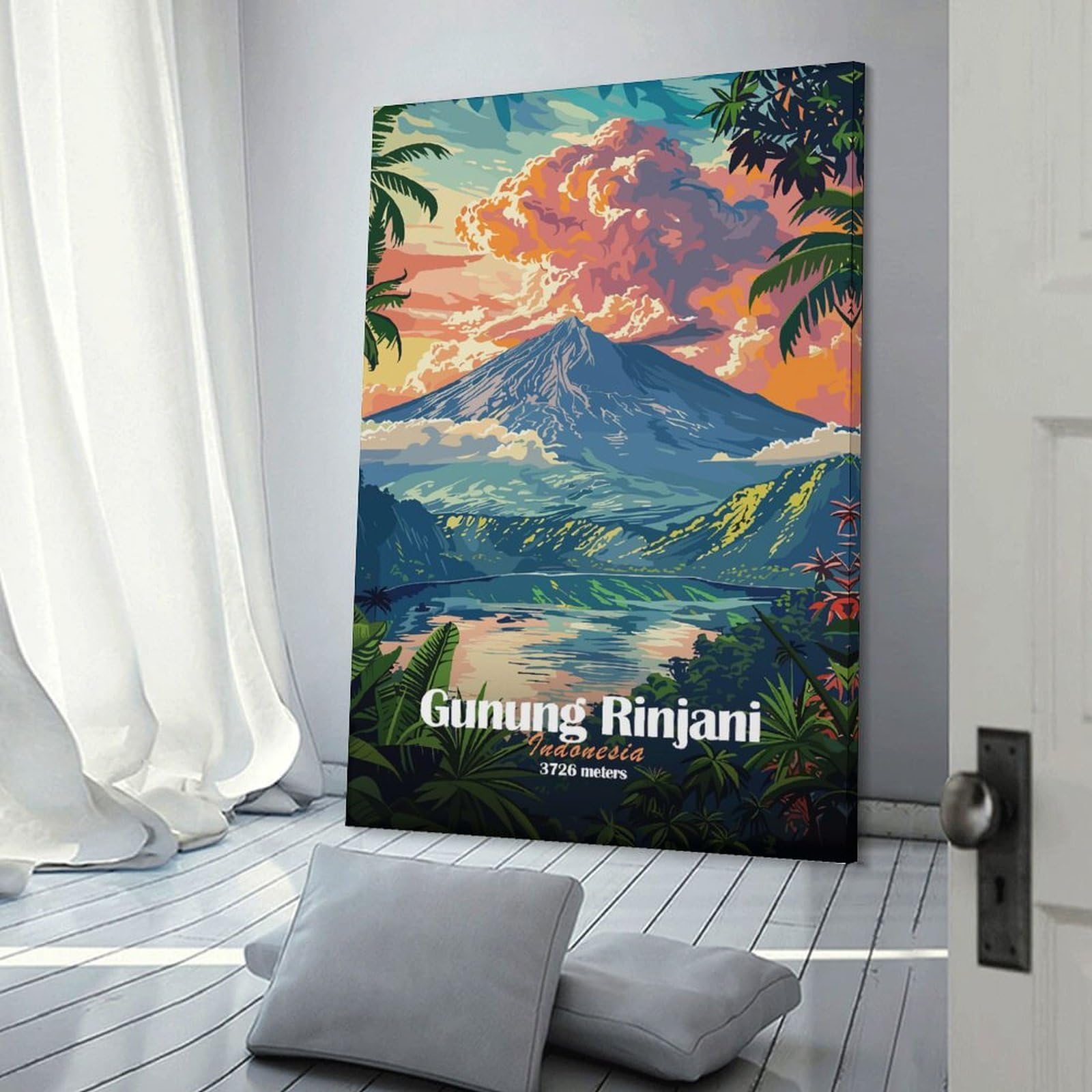 Junmoney Frame-Style-1 Canvas Art Print Gunung Rinjani, Indonesia, 08X12inch(20X30cm), For Office, Study Or Home Workspace, Wall Art That Adds Style To Work Areas