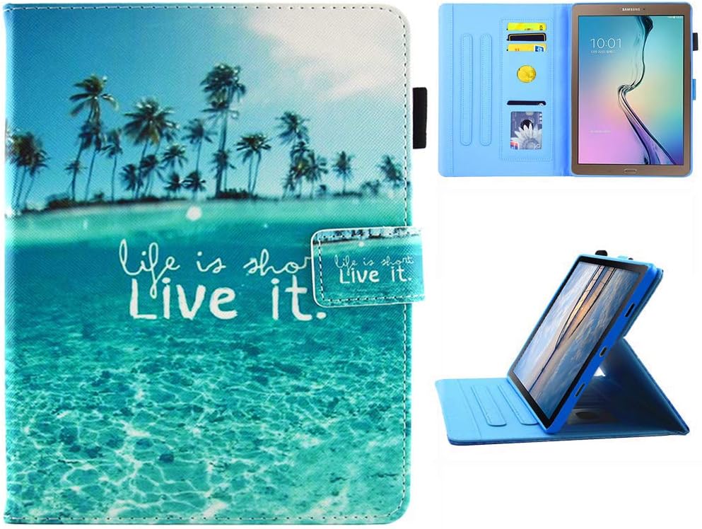 Galaxy Tab E 9.6 Case Old Model, SM-T560 Case, JZCreater Folio Stand Case, Multi-Angle Viewing Wallet Case Cover for SM-T560/T561/T565, Sea Island