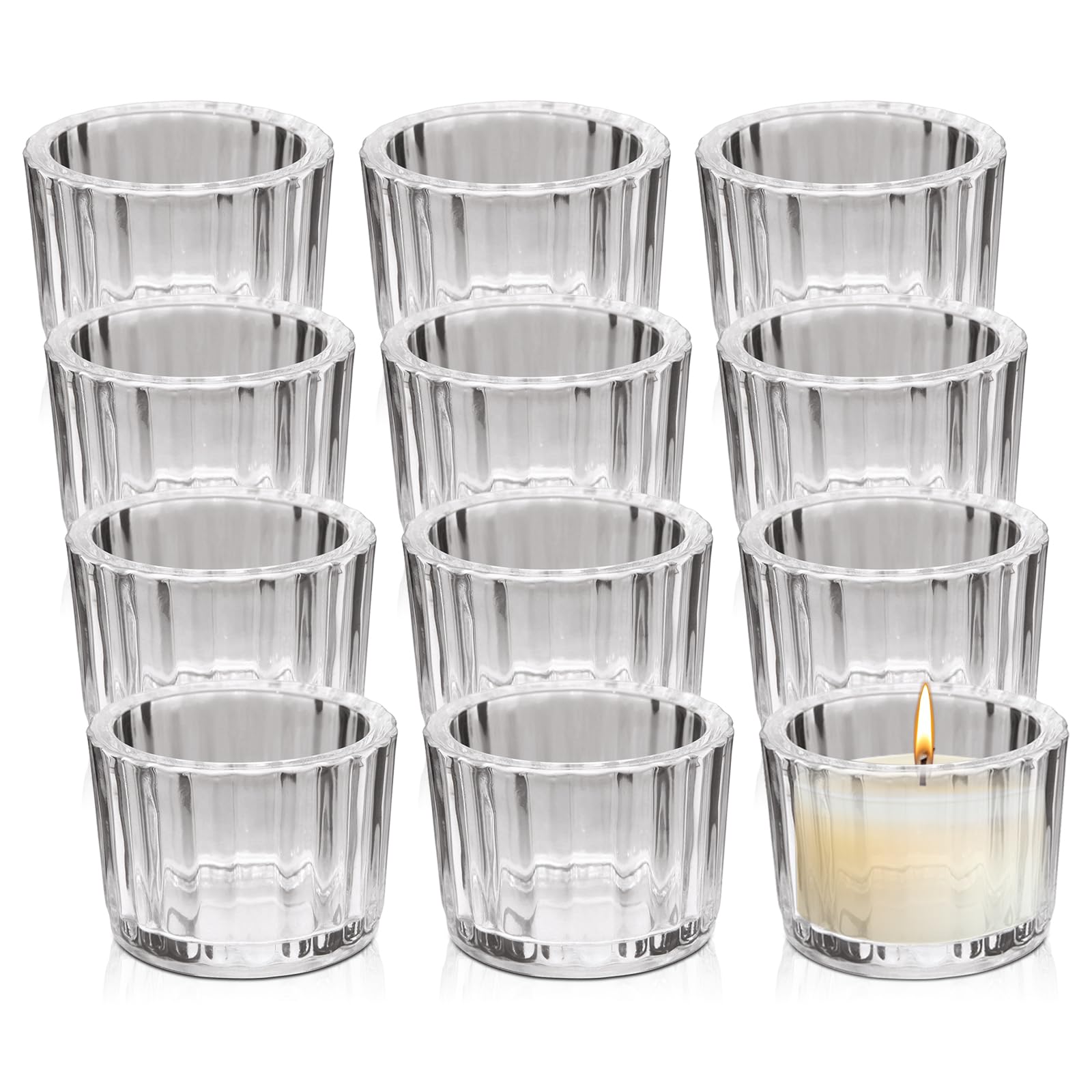 Sporgo 12 portavelas de cristal transparentes: portavelas de cristal, vintage, redondos, para decoración de bodas, velas votivas, decoración navideña, transparente
