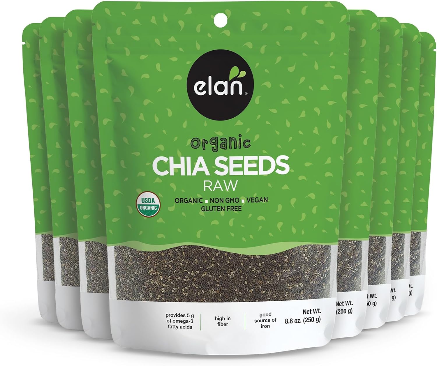 Elan Organic Chia Seeds, Natural Raw Black Chia Seeds, Plant-Based, Non-GMO, Vegan, Gluten-Free, Kosher, Gels Easily, Superfood, 8 pack of 8.8 oz (8.8 Ounce (Pack of 8)) Thumbnail