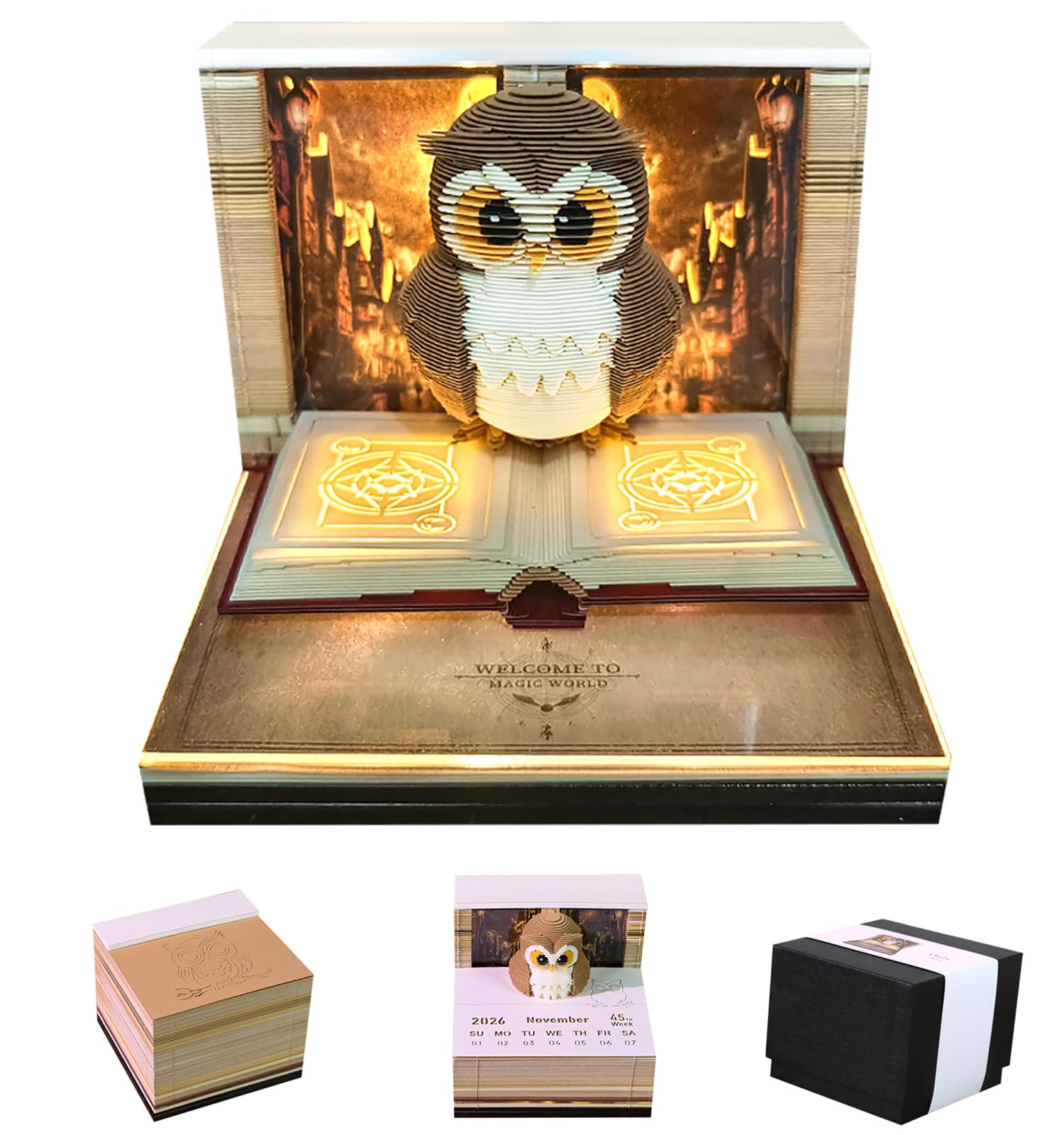 RSLIPIN 3D Art Calendar 2026, Time Piece Calendar 3D Memo Pad Rip Away Paper Carving Magic Eagle Non-stick Sticky Note