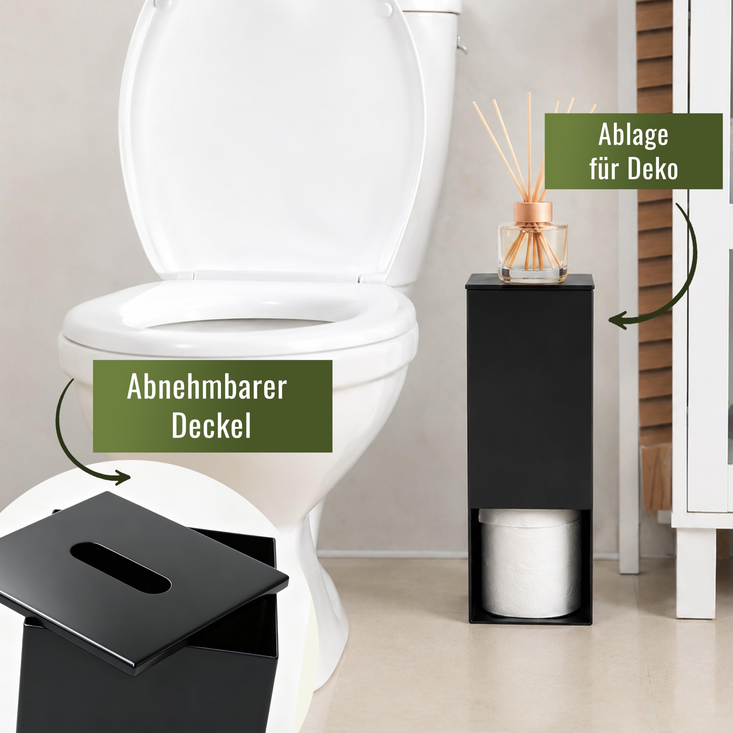 Edelstahl Toilettenpapier Aufbewahrung schwarz matt | Klopapierständer aus Edelstahl für 3 Rollen | Ersatzrollenhalter Toilettenpapier | Toilettenpapierständer | Klopapier Aufbewahrung