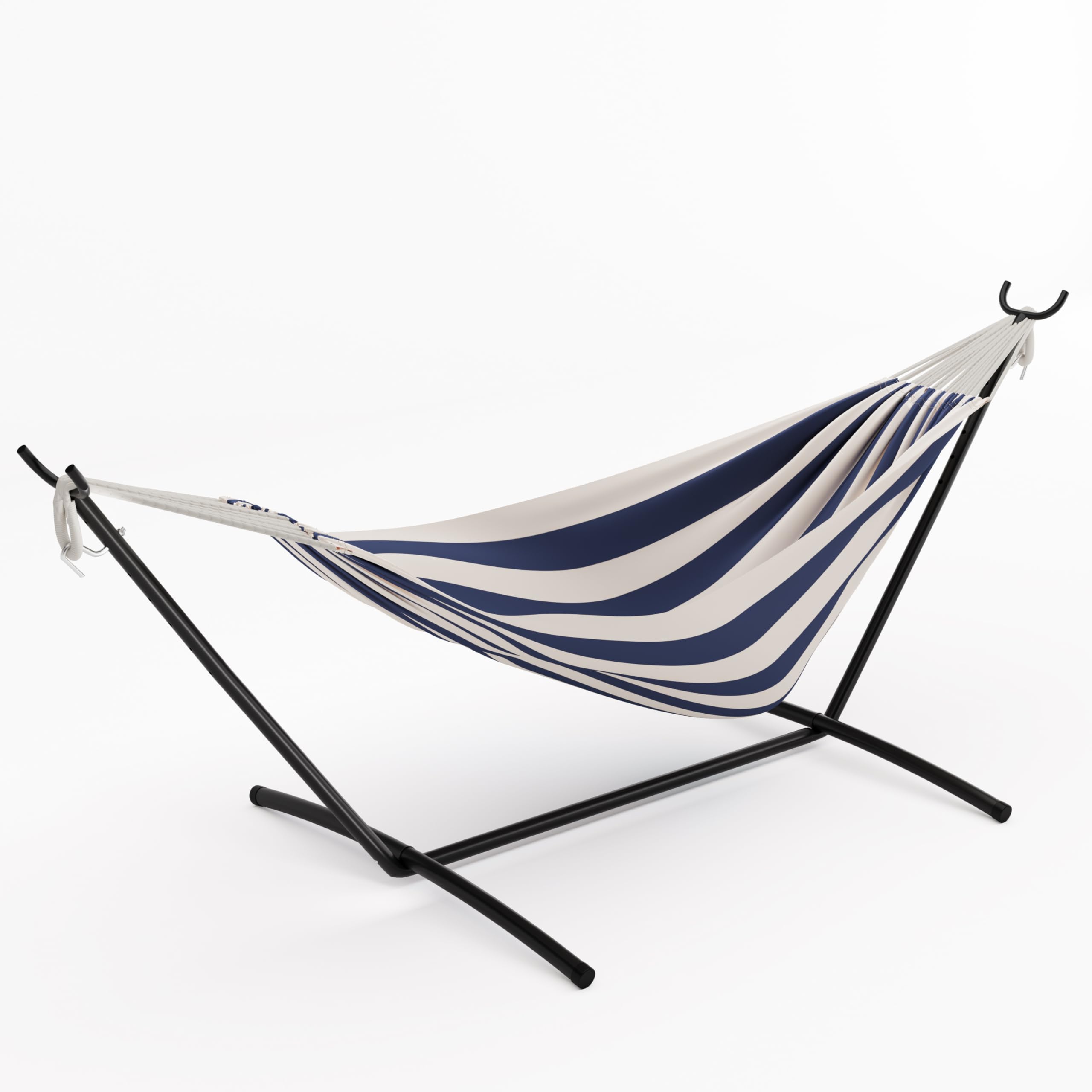Hamaca con Soporte de Acero para 2 Personas, Hamaca Autoportante, Capacidad de Carga 204 kg, para Jardín, Terraza y Balcón, 279,4 x 100 x 106,7 cm, Rayas Azul/Blanco