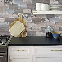 Vista 4 de DEWOO 20 hojas de azulejos de pared autoadhesivos estilo rustico para despegar y pegar para cocina estilo granja, aspecto de madera sintética